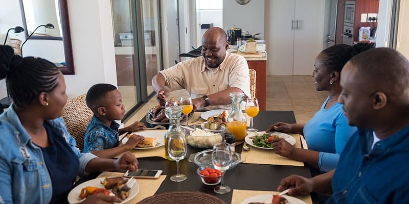 A family enjoying a meal together